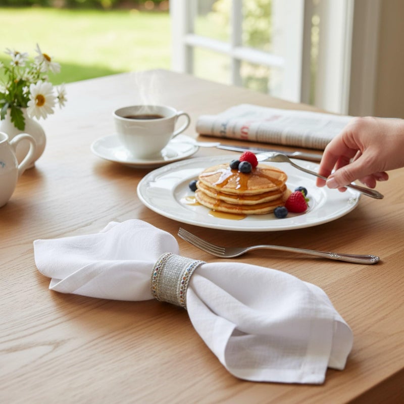 Eight Owls Linen Napkins â€“100% French Flax â€“ Stonewashed Pure Linen Cloth Napkins - Size 18 Inch x 18 Inch â€“ Set of 4 (Pure White) - Image 2